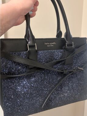 kate spade Navy Glitter & Black Leather Satchel